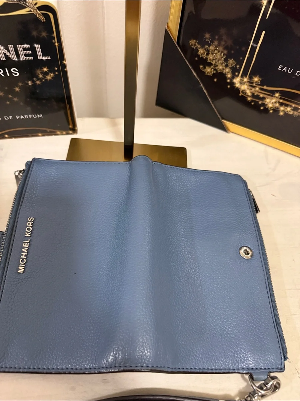 Michael Kors Light Blue Leather Wristlet Wallet